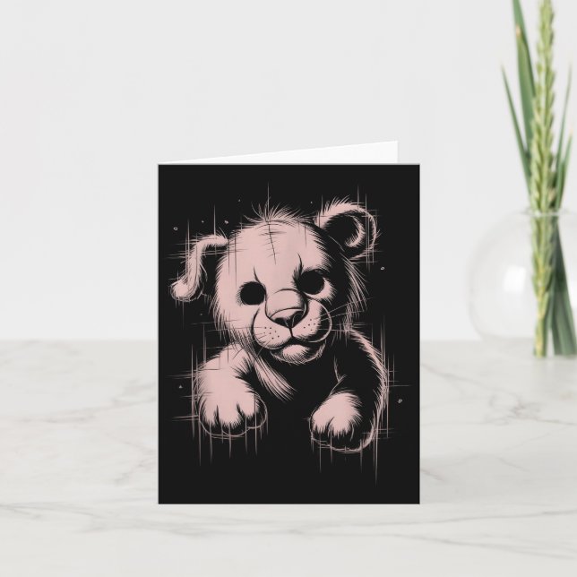 Tarjeta Creepy Cute Goth Teddy Lion Horror Sketch Nge Bear (Anverso)