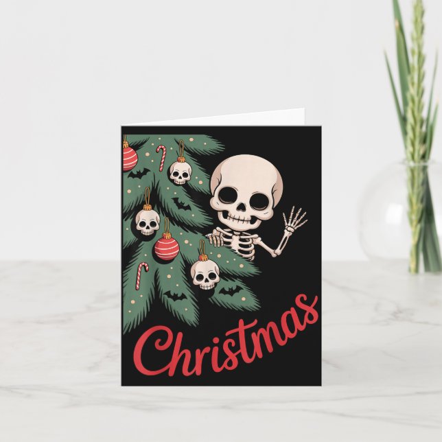 Tarjeta Creepy Cute Kawaii Skeleton Christmas Tree Skull B (Anverso)