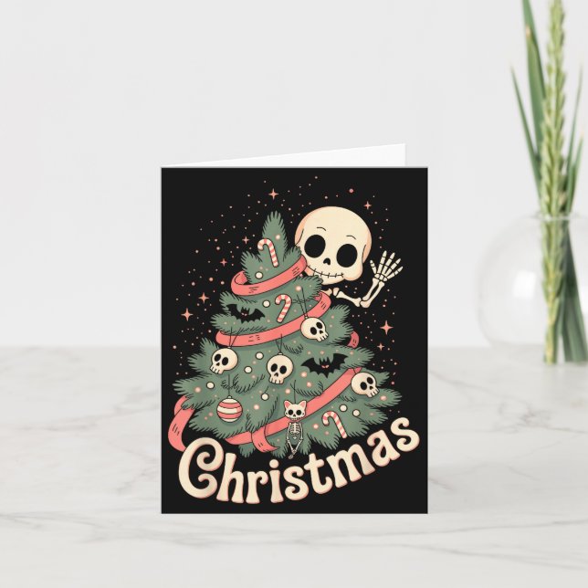 Tarjeta Creepy Cute Kawaii Skeleton Christmas Tree Skull B (Anverso)