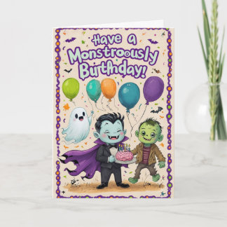 Tarjeta Creepy Cute Monsters Kids Birthday 