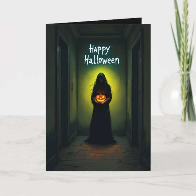 Tarjeta Creepy Girl Horror Halloween  (Anverso)