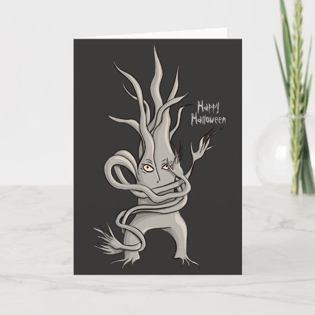 Tarjeta Creepy Tree Character Happy Halloween (Anverso)