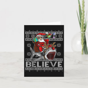 Tarjeta Creer en Santa Riding Shark Navidades Feo Sudor
