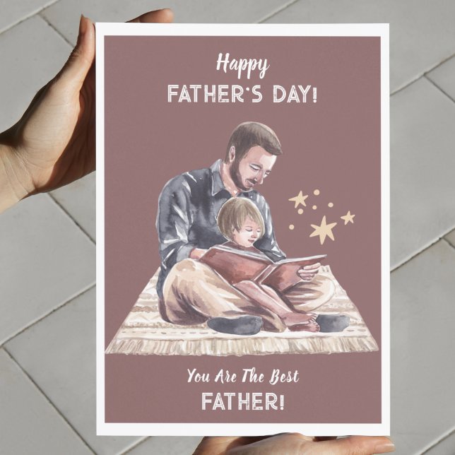 Tarjeta Crema beige acuarela Día del Padre y del Padre Hij (Subido por el creador)