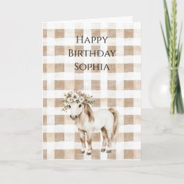 Tarjeta Crema Blanco Cuadros Flores Caballo Cumpleaños