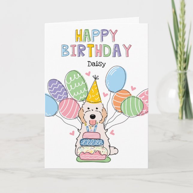 Tarjeta Crema Cockapoo Blanco Cavapoo Perro Feliz cumpleañ (Anverso)