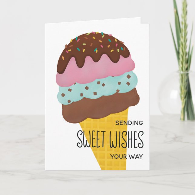 Tarjeta Crema de hielo Cumpleaños Dulces Deseos Veraneales (Anverso)