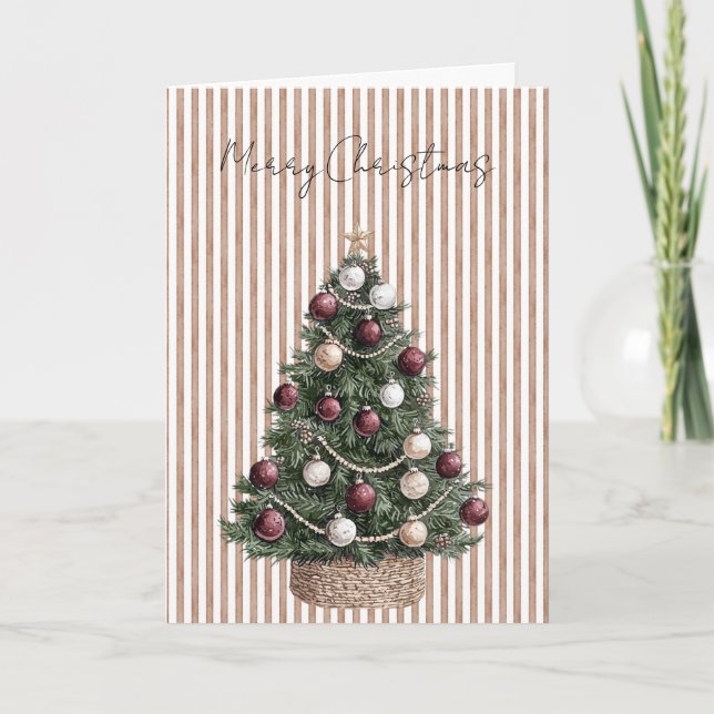 Tarjeta Crema de moda Brown Stripes Árbol de Navidad (Anverso)