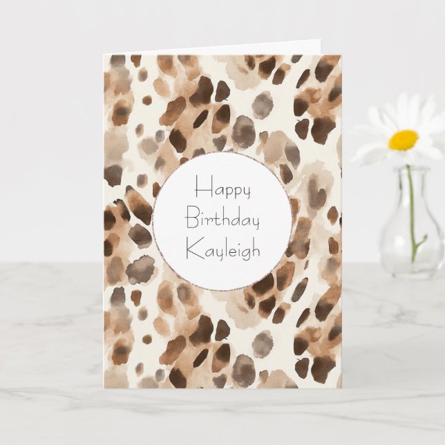 Tarjeta Crema de moda Marrón Leopardo Impresión animal Cum (Planta pequeña)