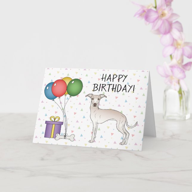 Tarjeta Crema Italiana Greyhound Cartog Perro Feliz cumple (Orquídea)