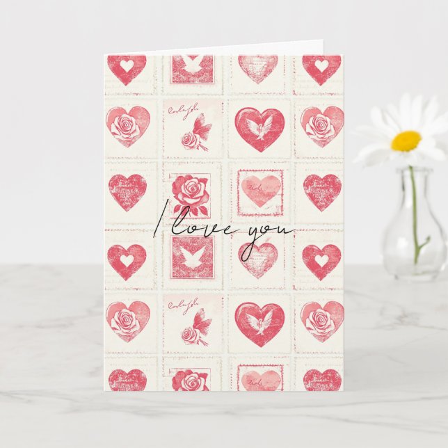 Tarjeta Crema Roja Chic Amor de San Valentín (Planta pequeña)