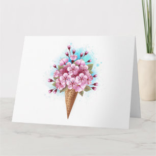 Tarjeta Crema rosa de hielo Sakura Waffle Cone