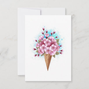 Tarjeta Crema rosa de hielo Sakura Waffle Cone