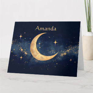 Tarjeta Crescent Moon and Stars Night Sky personalizado