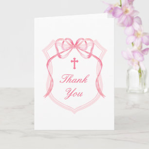 Tarjeta Crest de lazo rosa Cruz Santa Agradecimiento Relig