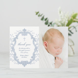 Tarjeta Cresta de elegante follaje azul Bautizo Foto Agrad