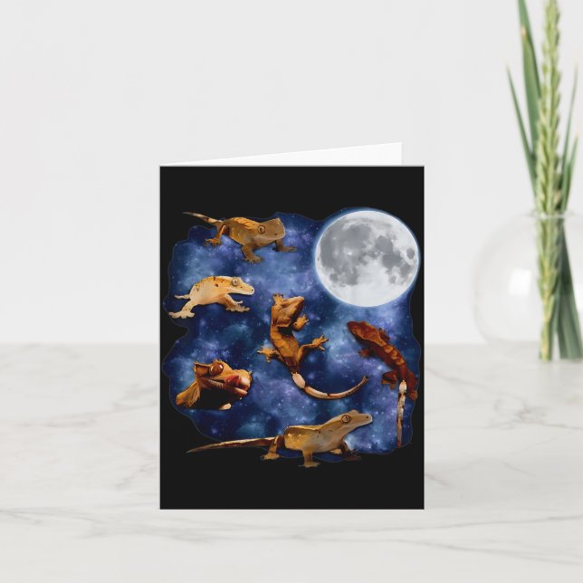 Tarjeta Crested Gecko Moon Retro Reptile Mom Dad Breeder L (Anverso)