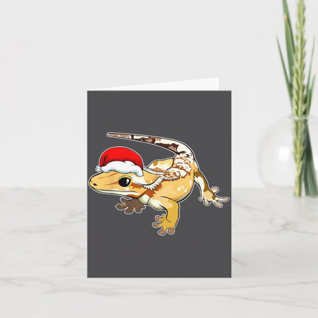 Tarjeta Crested Gecko Santa Hat Christmas Pajama Lizard Re (Anverso)