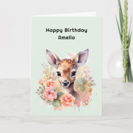 Tarjeta Cría De Cerfs Rodeada De Rosas Cumpleaños