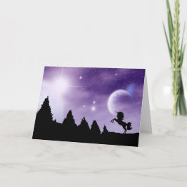 Tarjeta Criando la Shilhouette de Unicornio con cielo mora