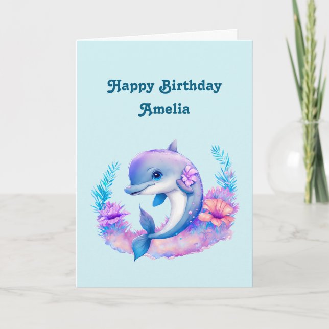 Tarjeta Criatura del Mar de los Delfines de Cute Cumpleaño (Anverso)