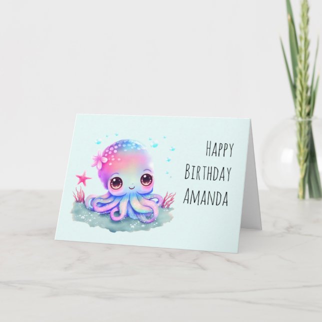 Tarjeta Criatura marina de Octopus Cute (Anverso)
