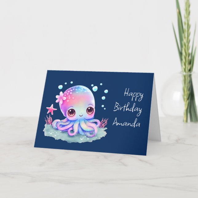 Tarjeta Criatura marina de Octopus Cute (Anverso)