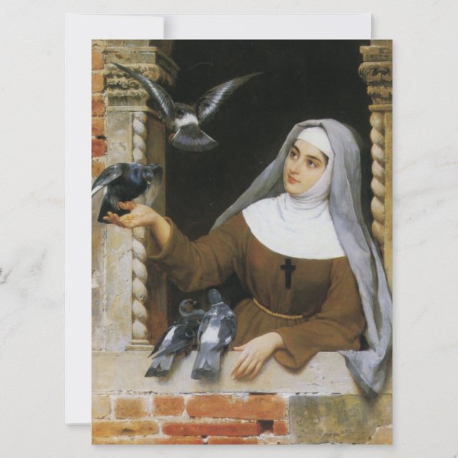 Tarjeta Criaturas de Dios (Nun Alimentando Aves) (Anverso)