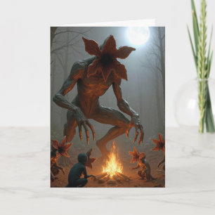 Tarjeta Criaturas Demogorgon de Cumpleaños alrededor de un
