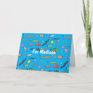 Tarjeta Criaturas marinas divertidas patrón de ilustracion
