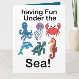 Tarjeta Criaturas Marinas Divirtiéndose Bajo El Mar Cumple