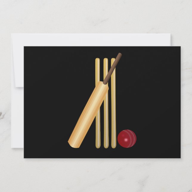 Tarjeta Cricket, wicket, murciélagos y pelota (Anverso)