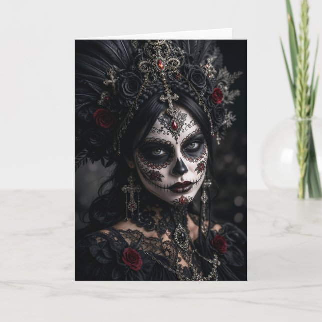 Tarjeta Crimson Gothic Calavera – Rosa Negra (Anverso)