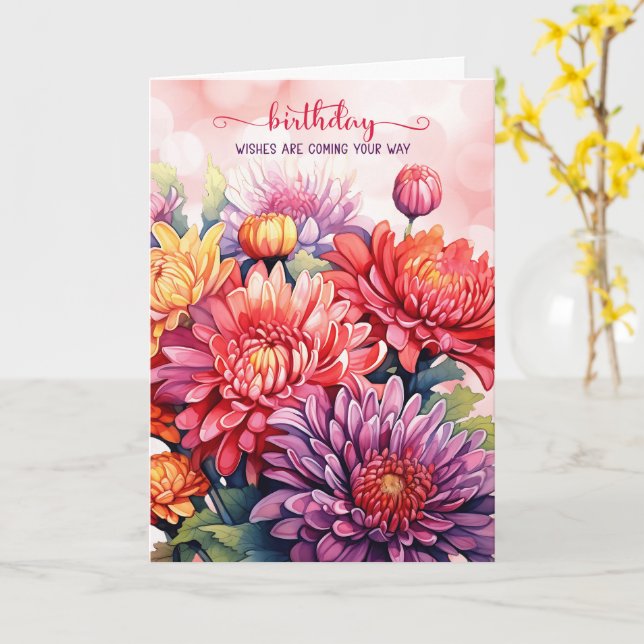 Tarjeta Crisantemo arcoiris Cumpleaños de la comunidad LGB (flor amarilla)