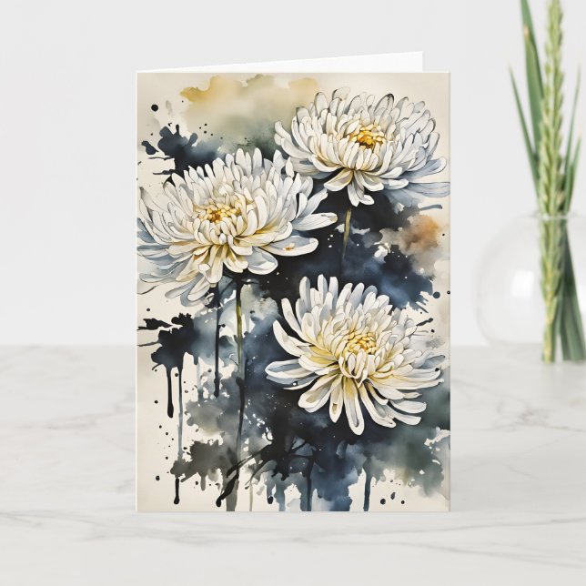 Tarjeta Crisantemo - Flores de acuarela (Anverso)