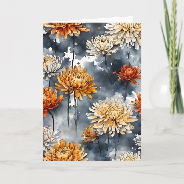Tarjeta Crisantemo - Flores de acuarela (Anverso)