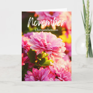 Tarjeta Crisantemo rosa de noviembre, flor del mes de naci