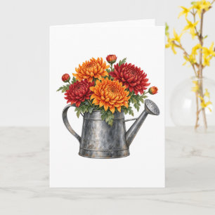 Tarjeta Crisantemos en una regadera