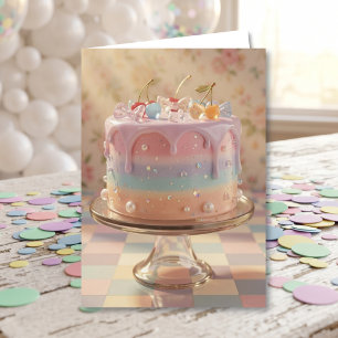 Tarjeta Cristal Pastel Estética Comida Arcoíris Cumpleaños