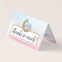 Tarjeta Cristales acuarelas y Boutique Gold Moon Gracias