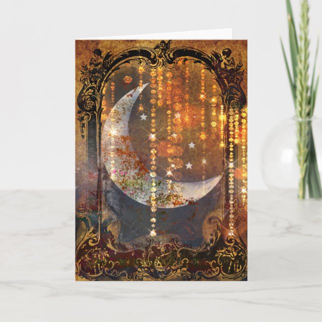 Tarjeta Cristales de luna mística de oro oscuro (Anverso)