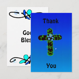 Tarjeta cristiana de agradecimiento azul con cruz