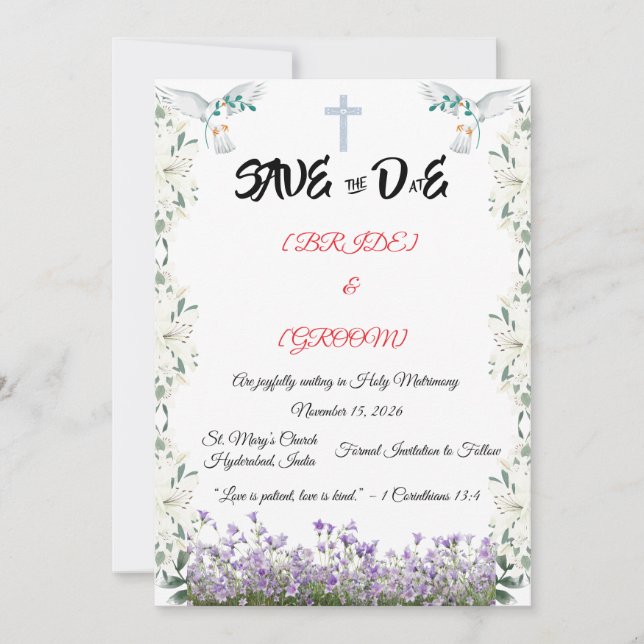 Tarjeta Cristiana de Fecha de Guardado con Cruz (Anverso)