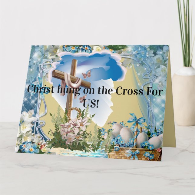 Tarjeta cristiana de Pascua Aceptamos tu regalo (Anverso)
