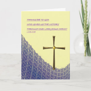 Tarjeta cristiana de Pascua con cruz dorada vacía