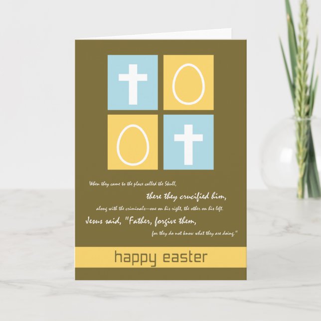 Tarjeta cristiana de Pascua ~ Cruz y Huevos (Anverso)