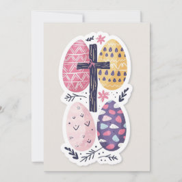 Tarjeta cristiana de Pascua, huevos de Pascua y cr