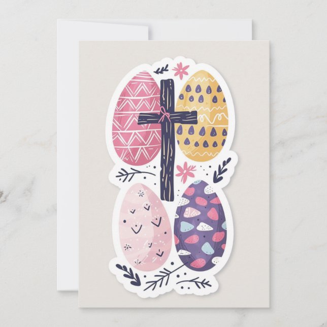Tarjeta cristiana de Pascua, huevos de Pascua y cr (Anverso)