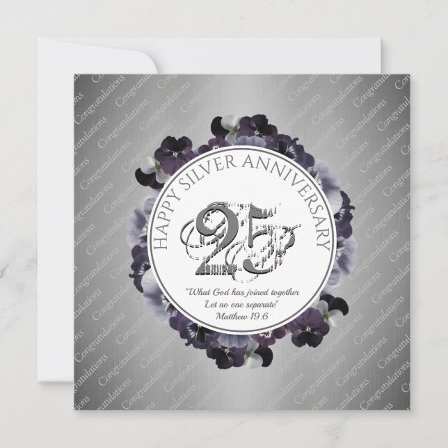 Tarjeta cristiano | 25° Aniversario del Boda SILVER (Anverso)