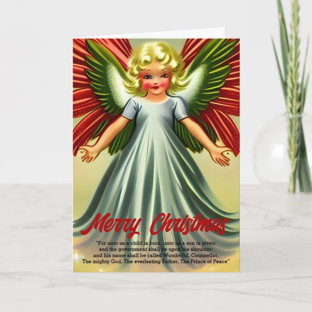 Tarjeta Cristiano Cristiano Vintage Angel Feliz Navidad (Anverso)